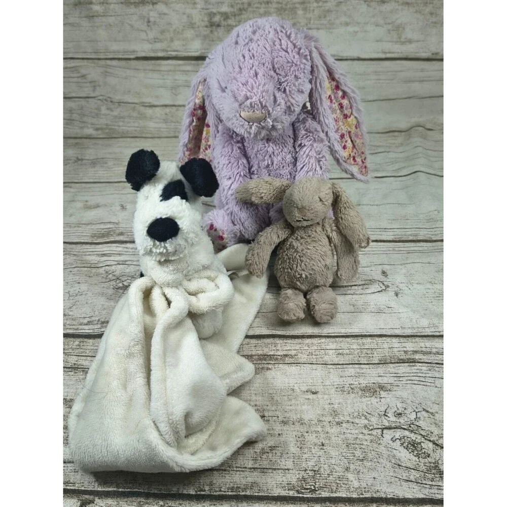 Jellycat Lot of 3 - Bashful Bunny Lilac, Bashful Bunny Tiny, Bashful Puppy
